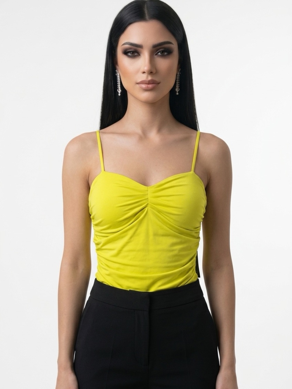 EXPRESS | NEW Chartreuse Body Contour Gathered Bodysuit Women’s Size Medium
